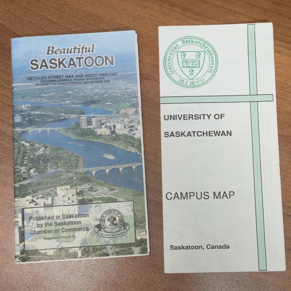 VINTAGE Saskatoon & USask Campus Map Bundle 1989 1990 Saskatchewan History Retro